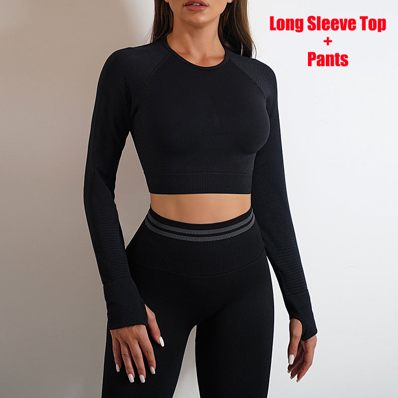 Seamless Yoga Pants & Long Sleeve Tops | Butt-Lifting Slim Fit Workout Sportswear.