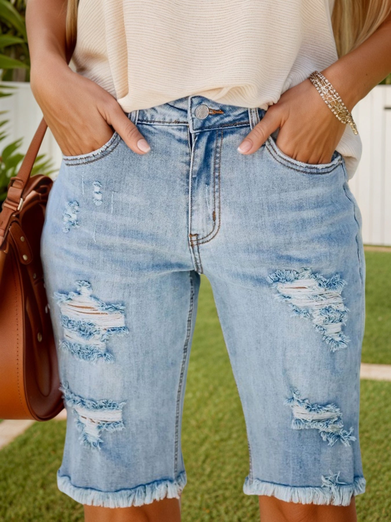 2025 Women's Denim Shorts, Quarter Length Jeans, Ripped Jeans, Frayed Hems cjdropshipping