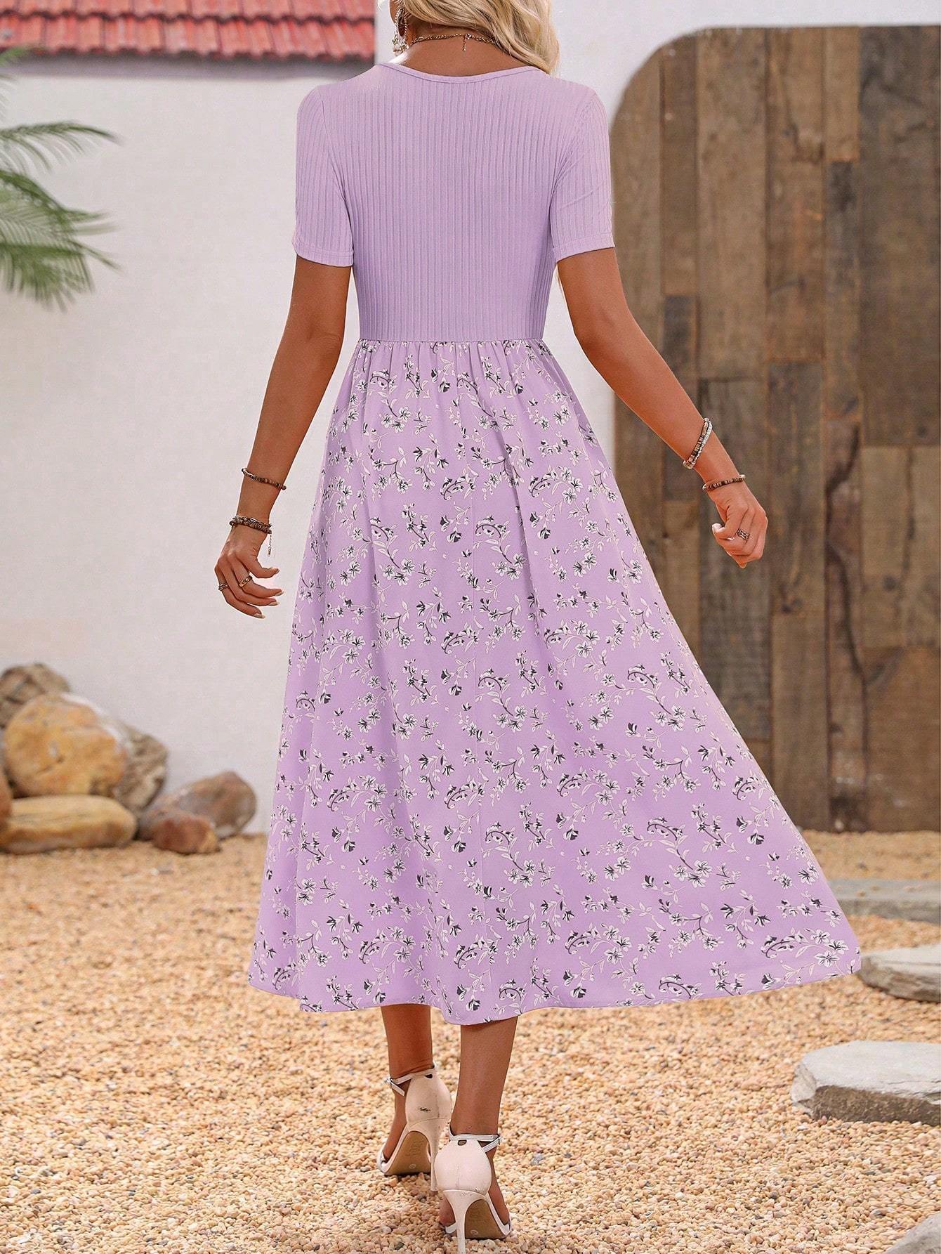 Classic Floral Print Scoop Neck Maxi Dress – Elegant Boho Summer Dress for Women.