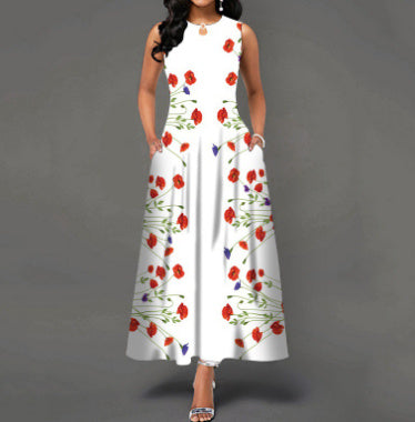 Black and White Color Block Floral Print Maxi Dress – Stylish Boho Summer Beach & Party Dress.
