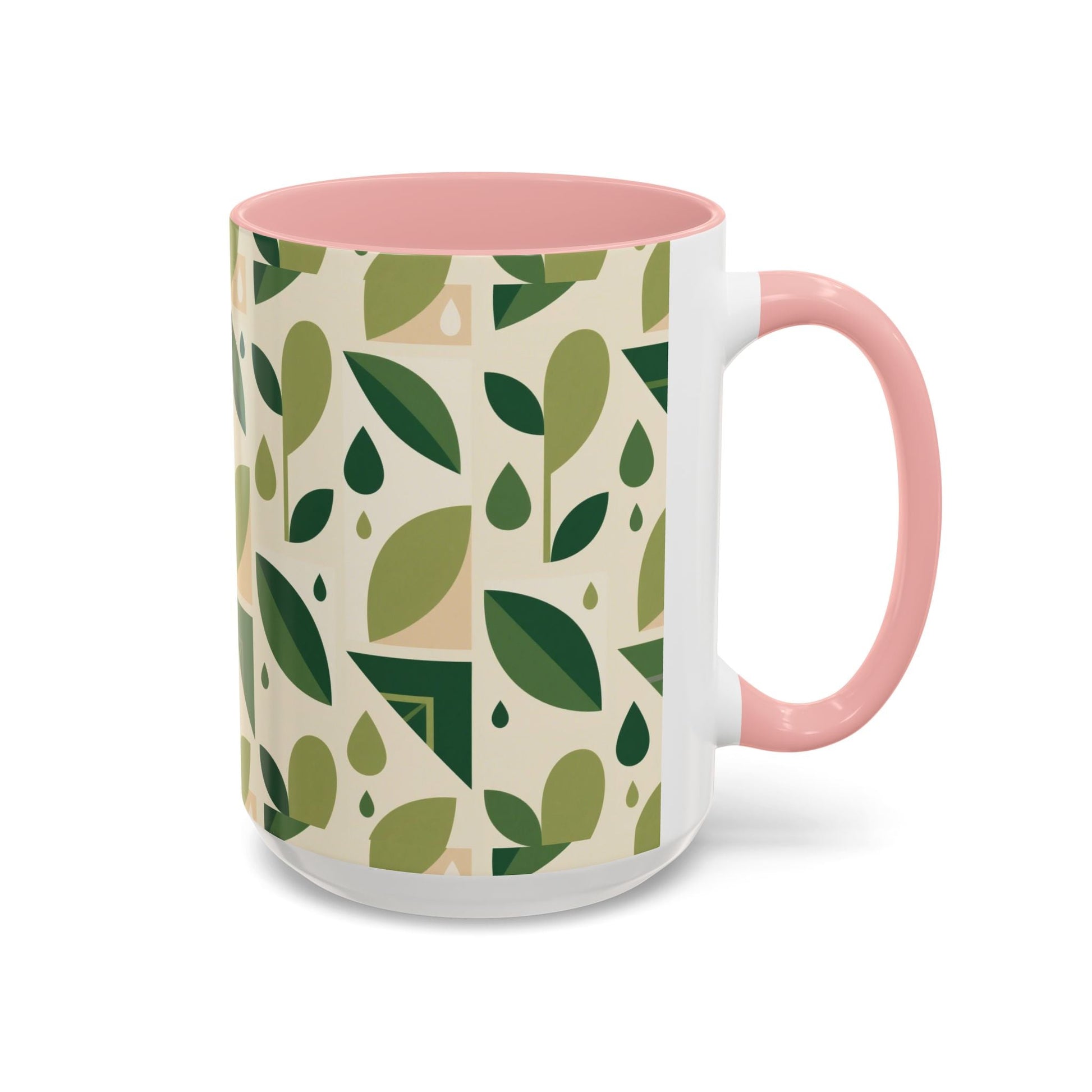 Mug - Abstract Green Leaf and Water Drop Pattern, Minimal Geometric Design Printify