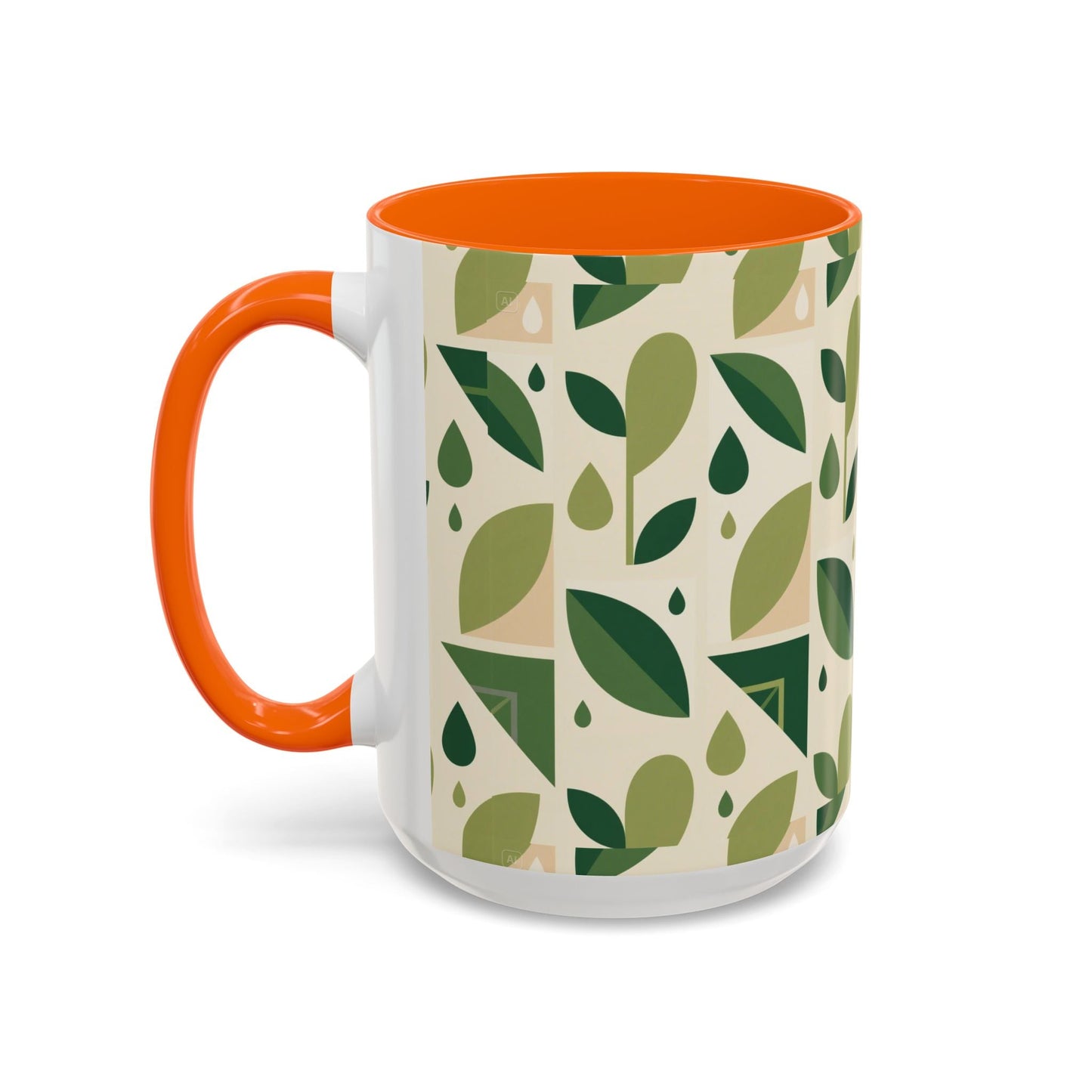Mug - Abstract Green Leaf and Water Drop Pattern, Minimal Geometric Design Printify