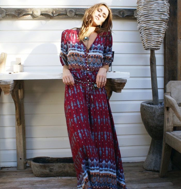Women’s Beach Boho Maxi Dress – Flowy Summer Vacation & Resort Wear.