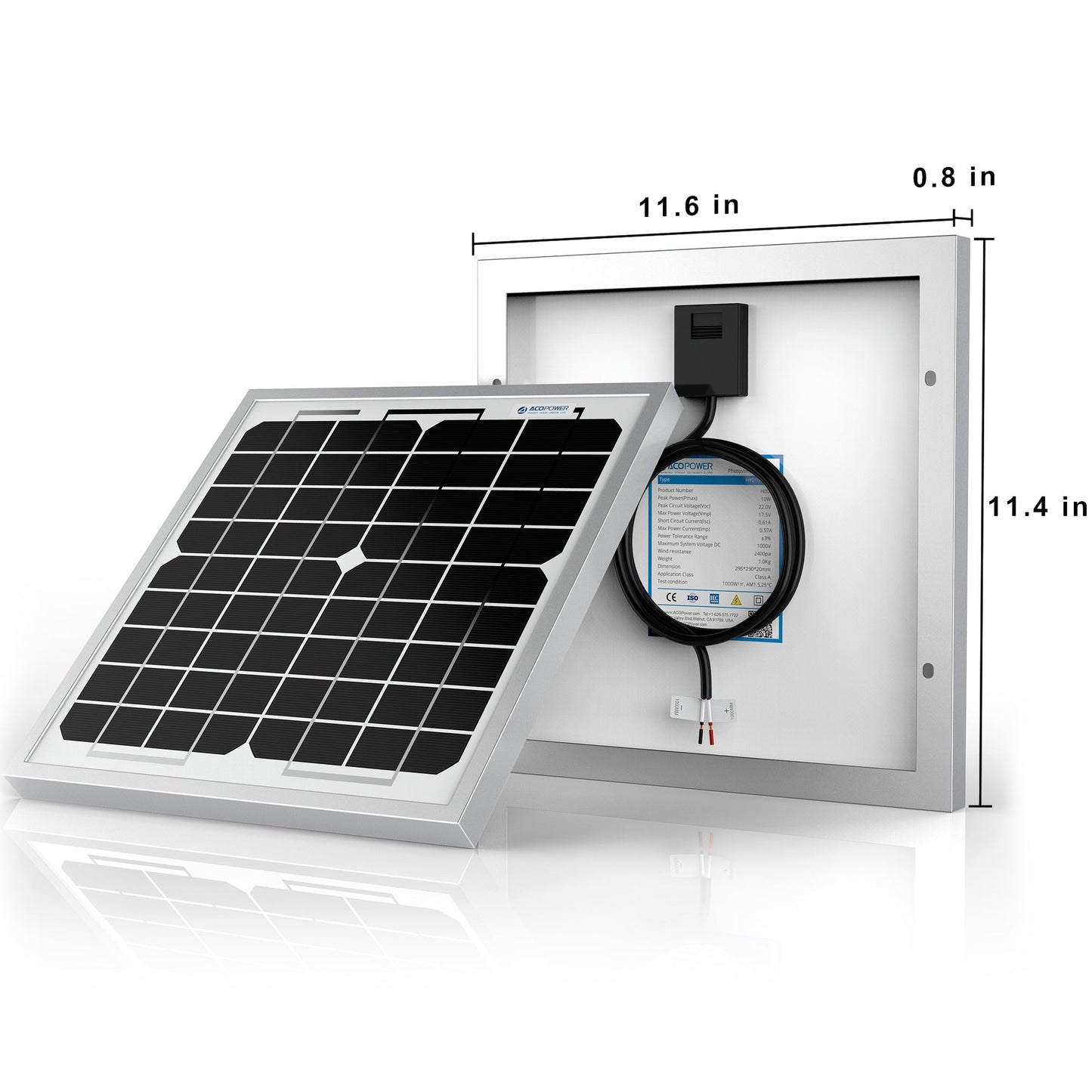 10W 12V Monocrystalline Solar Panel – High-Efficiency Power Supply DC-ACOPower