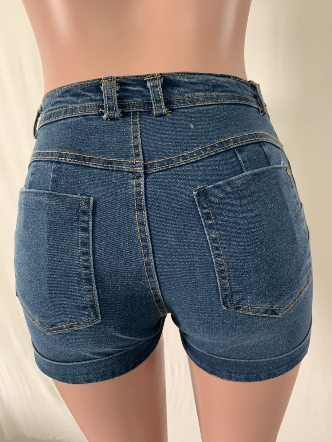 5 Color 8 Size Belt Washed Denim Shorts Micro-elastic
