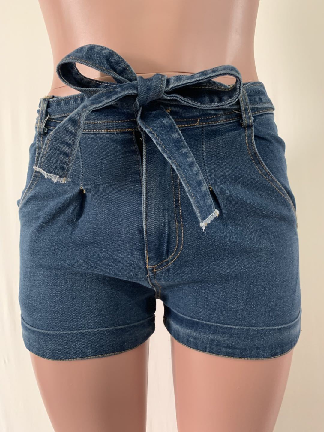 5 Color 8 Size Belt Washed Denim Shorts Micro-elastic