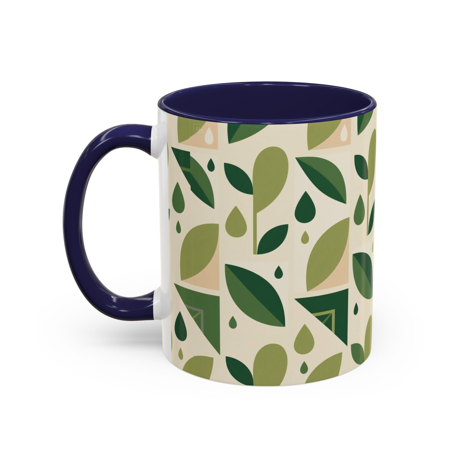 Mug - Abstract Green Leaf and Water Drop Pattern, Minimal Geometric Design Printify