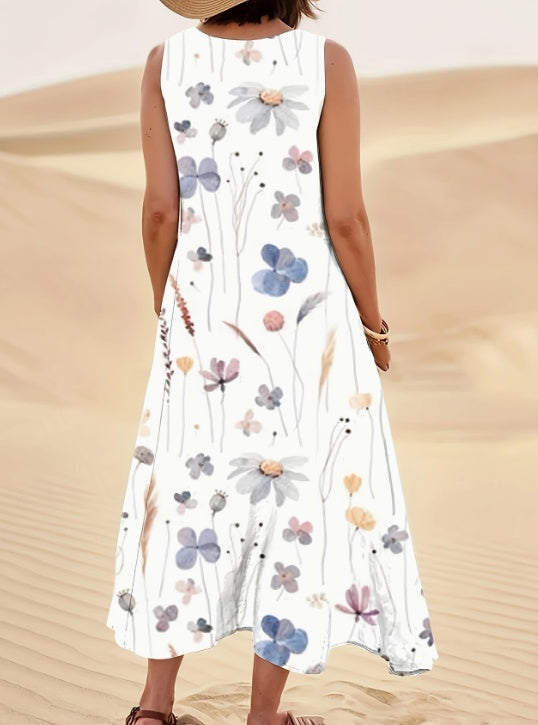 Women’s Lightweight Floral Maxi Tank Dress – Sleeveless Boho Summer Beach Outfit.