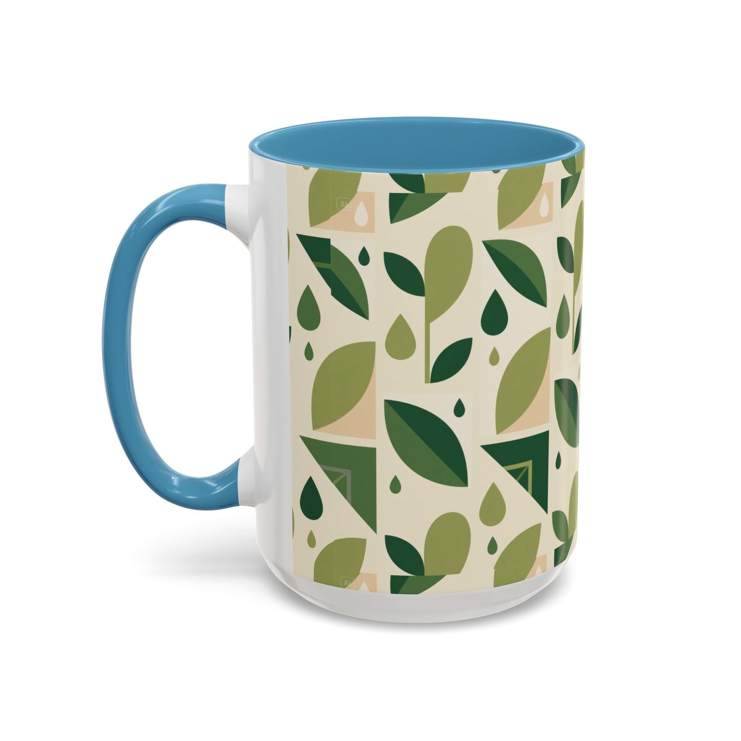 Mug - Abstract Green Leaf and Water Drop Pattern, Minimal Geometric Design Printify