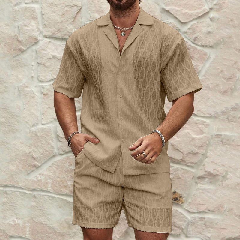 Men’s Summer Tracksuit – Casual Two-Piece Shirt & Shorts Set.