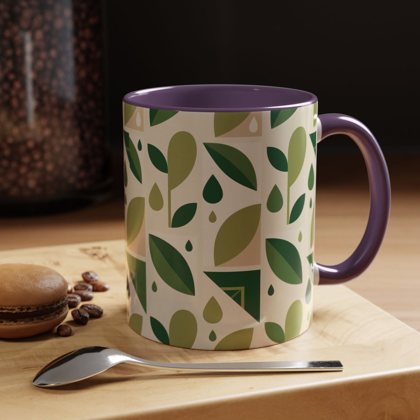 Mug - Abstract Green Leaf and Water Drop Pattern, Minimal Geometric Design Printify