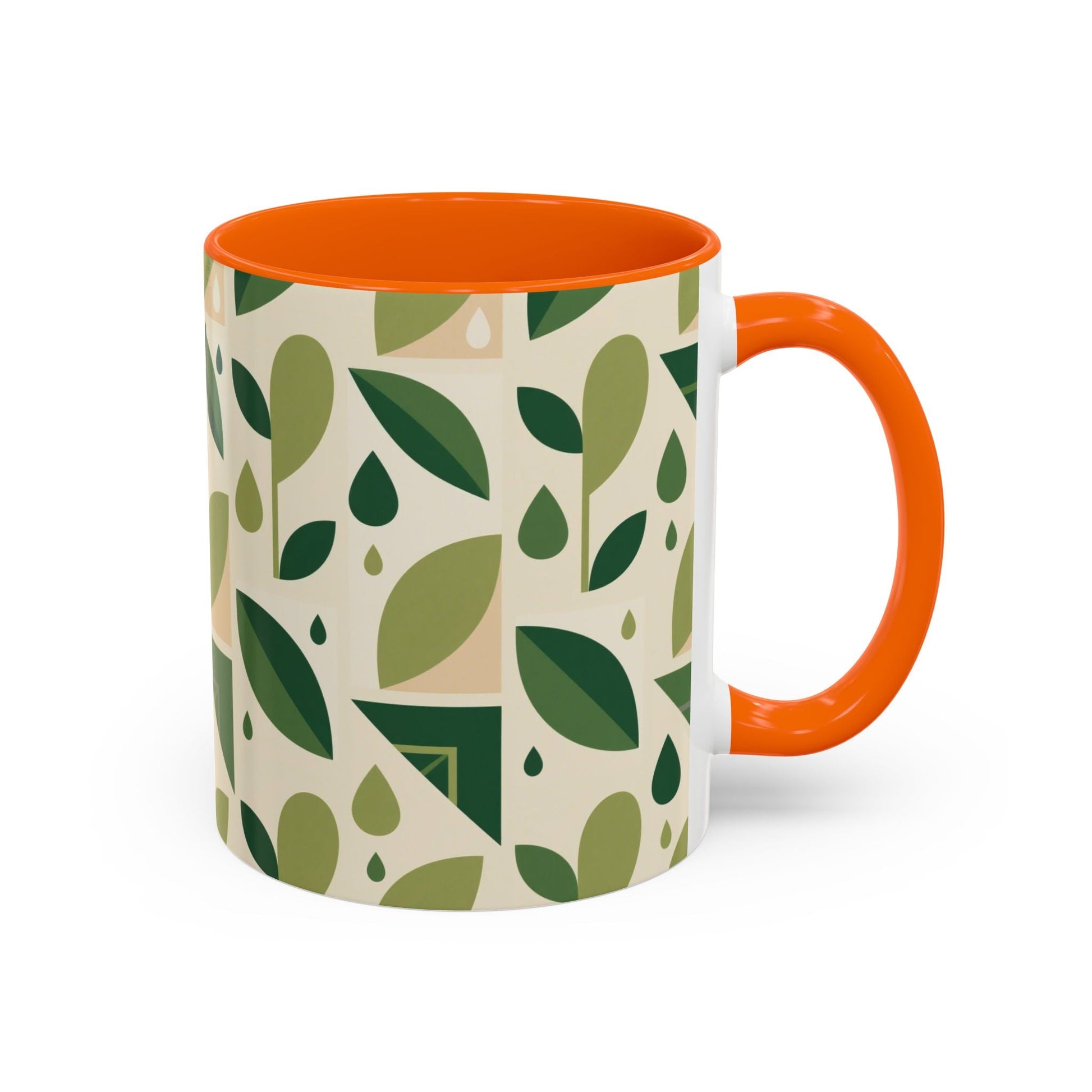 Mug - Abstract Green Leaf and Water Drop Pattern, Minimal Geometric Design Printify