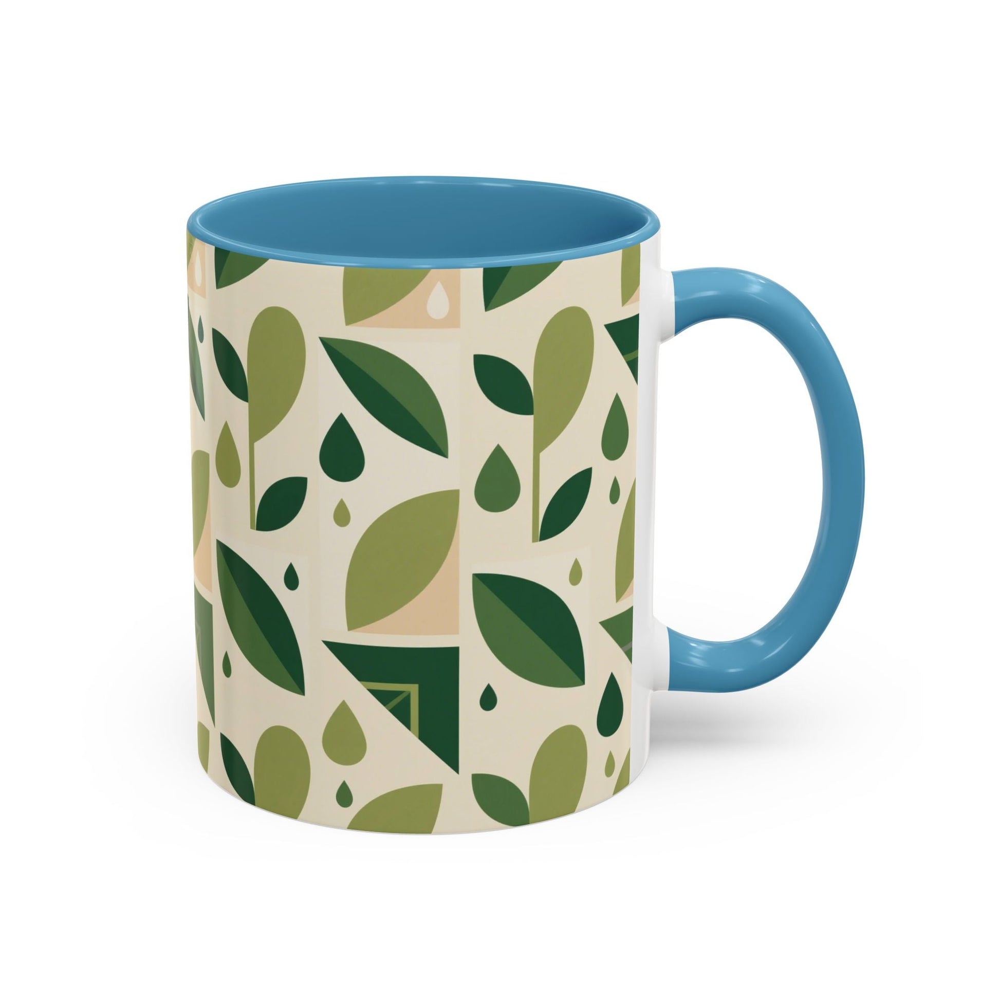 Mug - Abstract Green Leaf and Water Drop Pattern, Minimal Geometric Design Printify