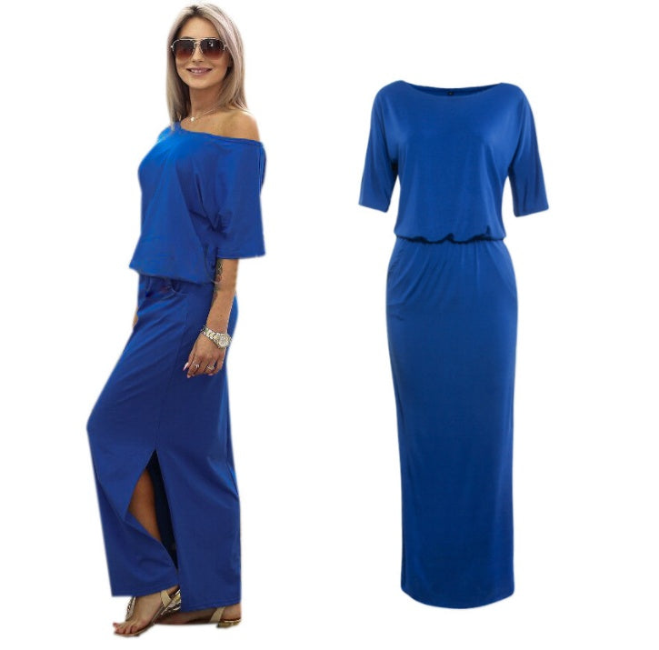 Summer Long Maxi Boho Evening Dress – Elegant Blue Flowy Beach & Party Outfit.
