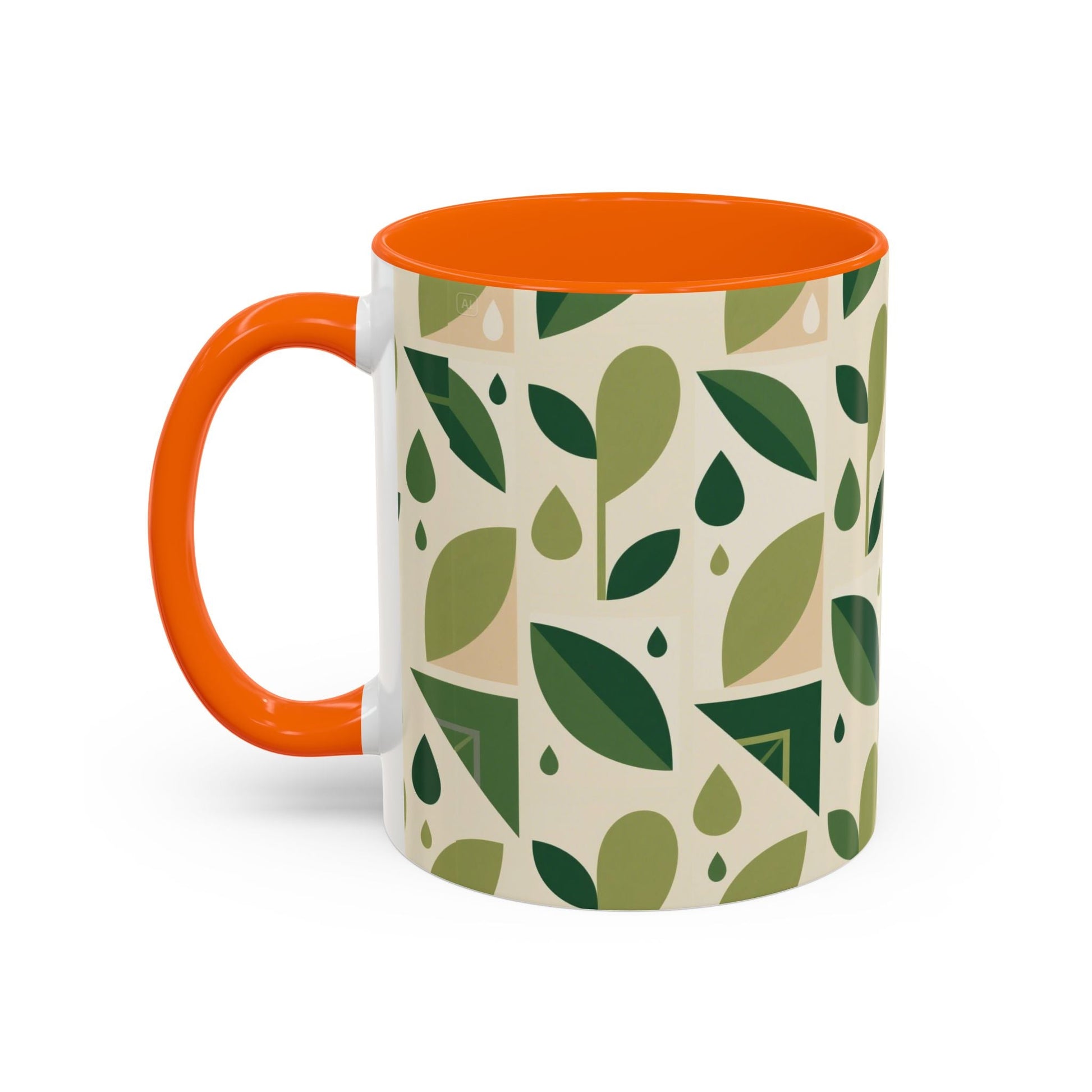 Mug - Abstract Green Leaf and Water Drop Pattern, Minimal Geometric Design Printify