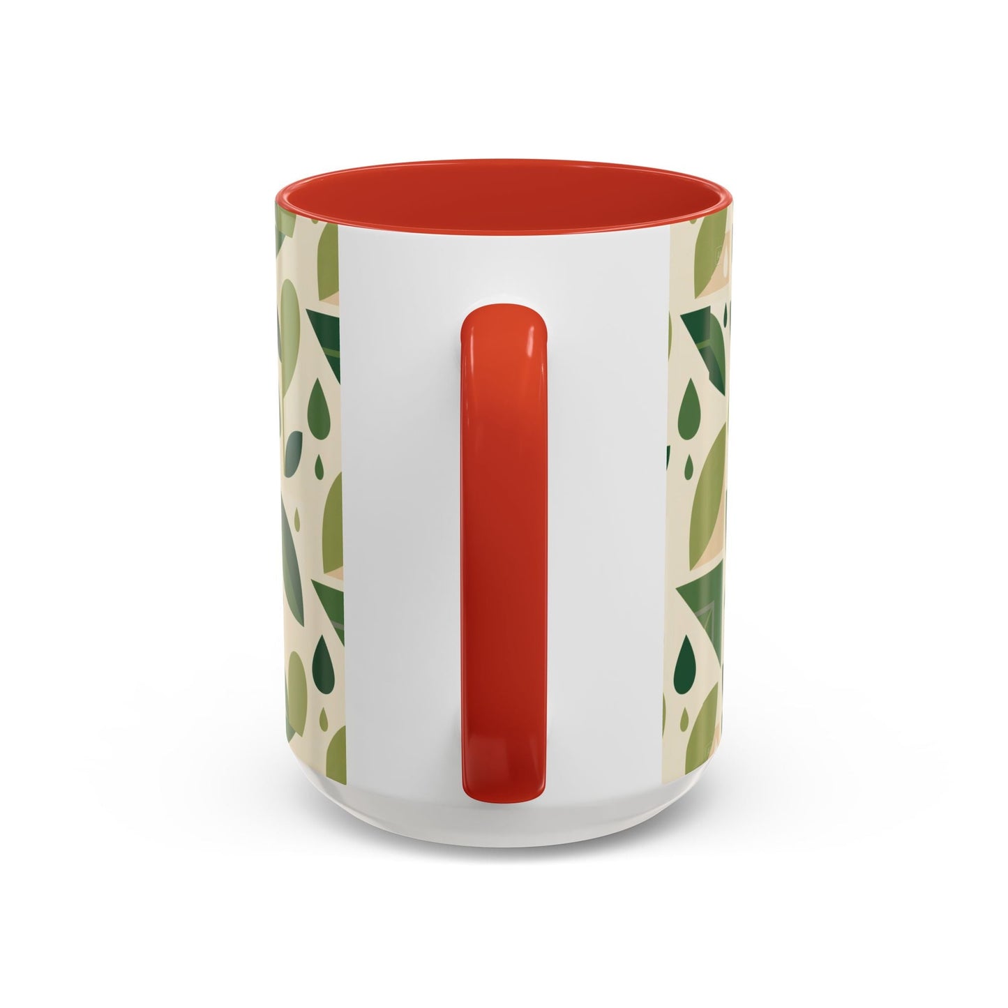 Mug - Abstract Green Leaf and Water Drop Pattern, Minimal Geometric Design Printify
