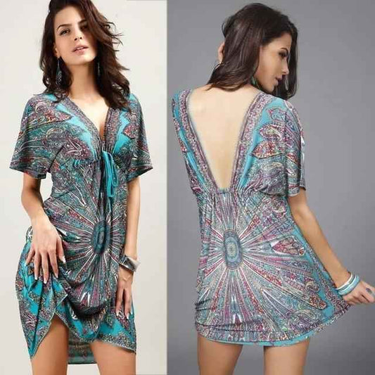 Boho Tribal Maxi Dress – Ethnic Print Summer, Festival & Beachwear for Women.