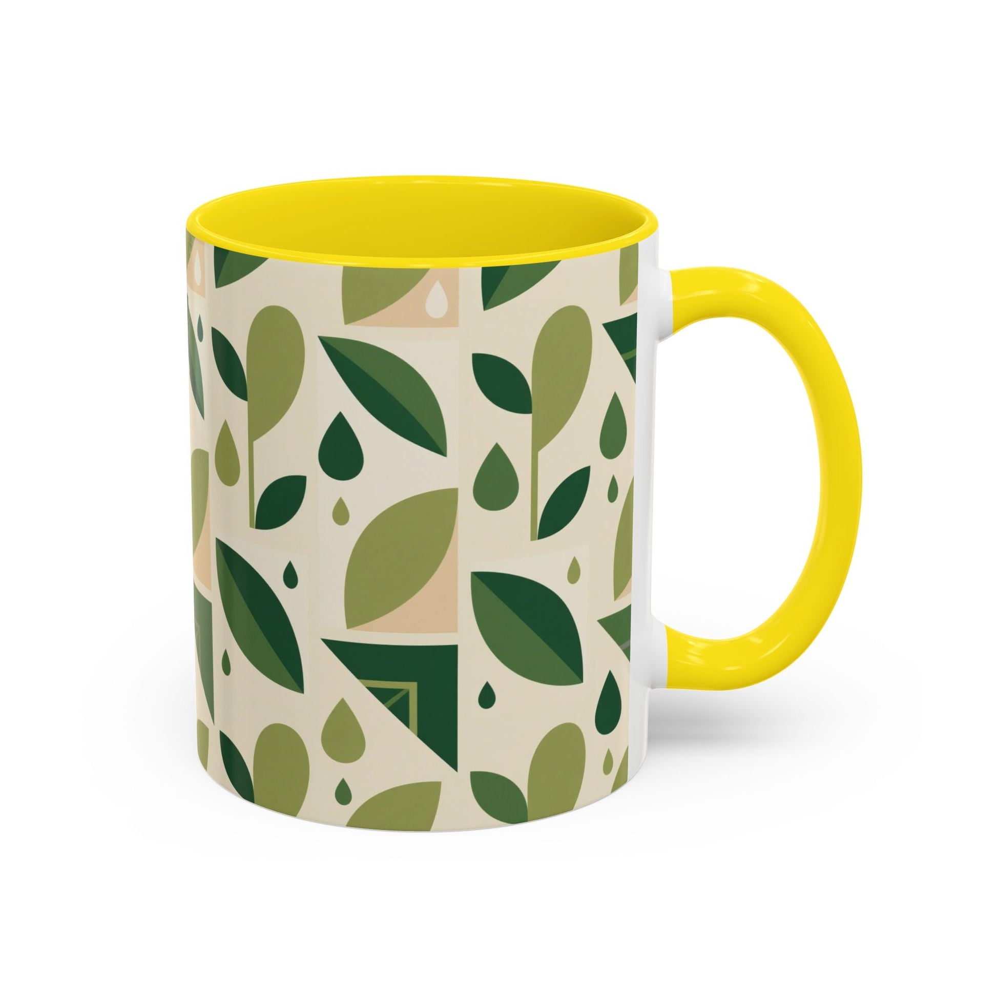 Mug - Abstract Green Leaf and Water Drop Pattern, Minimal Geometric Design Printify