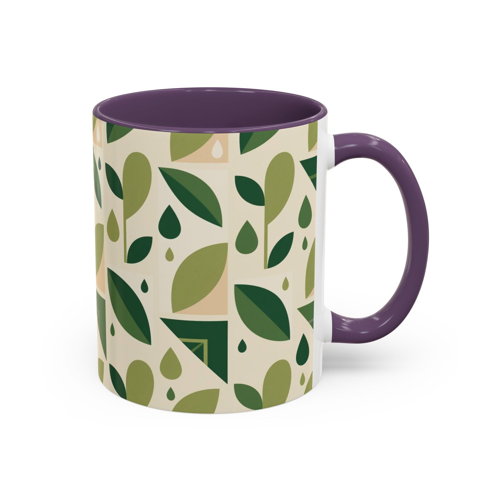 Mug - Abstract Green Leaf and Water Drop Pattern, Minimal Geometric Design Printify