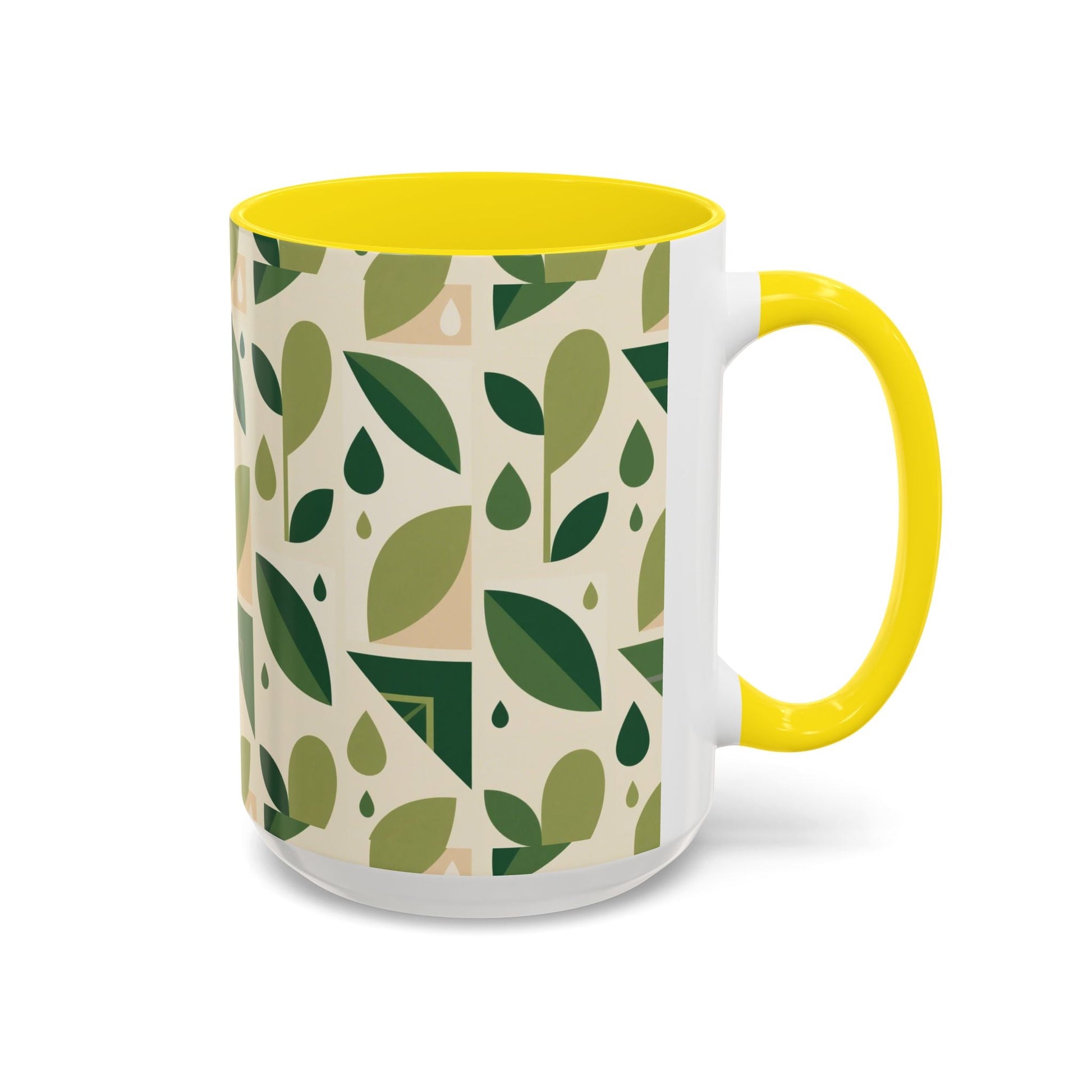 Mug - Abstract Green Leaf and Water Drop Pattern, Minimal Geometric Design Printify