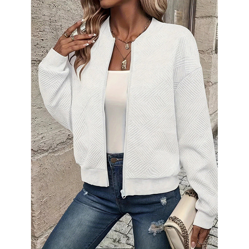 Womens Bomber Jacket Coat Casual Textured Stand Collar Zip Up Fall Fashion Jackets Outfits cjdropshipping