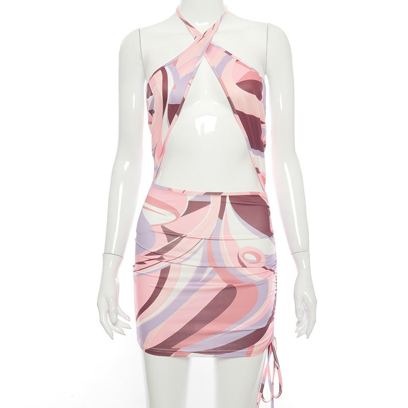 European & American Summer Printed Halterneck Cross Dress for Women – Stylish & Elegant cjdropshipping