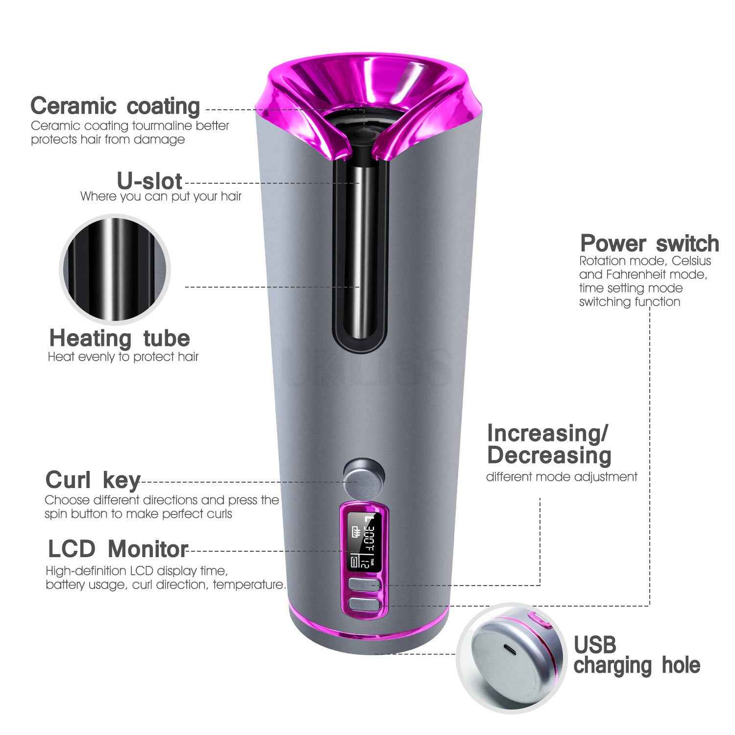 Hair Curling Iron Portable Automatic Hair Curling Iron Multifunctional Usb Charging.
