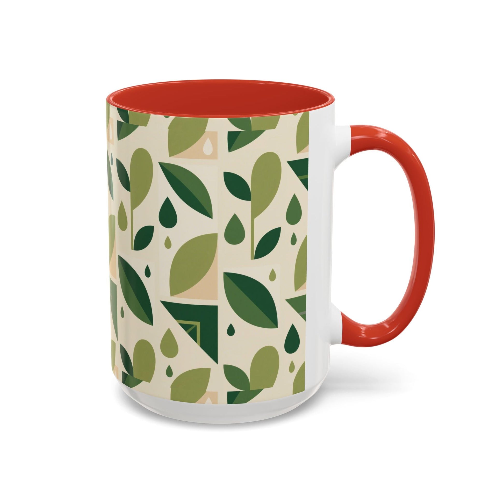 Mug - Abstract Green Leaf and Water Drop Pattern, Minimal Geometric Design Printify