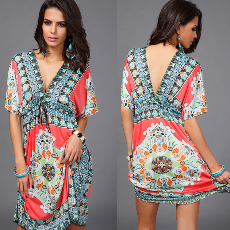Boho Tribal Maxi Dress – Ethnic Print Summer, Festival & Beachwear for Women.