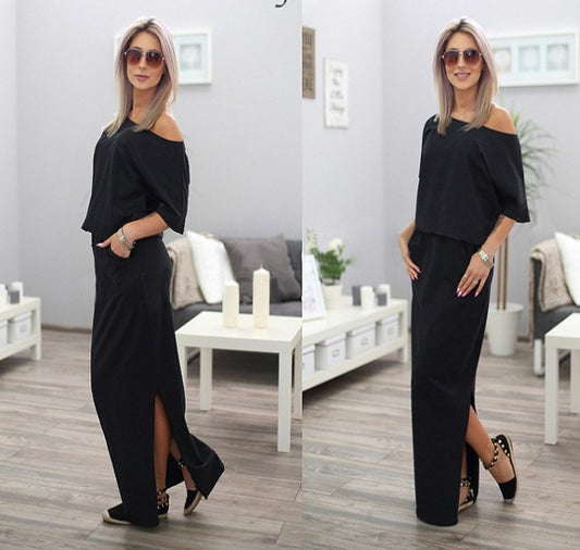 Summer Long Maxi Boho Evening Dress – Elegant Blue Flowy Beach & Party Outfit.