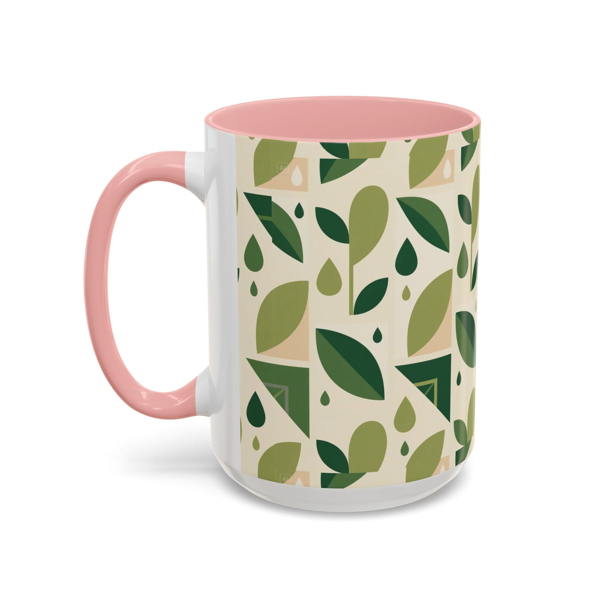 Mug - Abstract Green Leaf and Water Drop Pattern, Minimal Geometric Design Printify