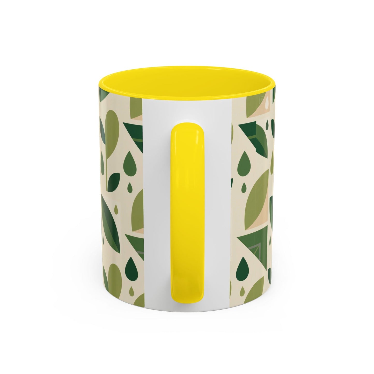 Mug - Abstract Green Leaf and Water Drop Pattern, Minimal Geometric Design Printify