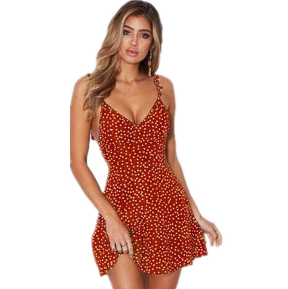 ☀️ Women’s Polka-dot Strappy Summer Dress – Stylish Beach Sundress.