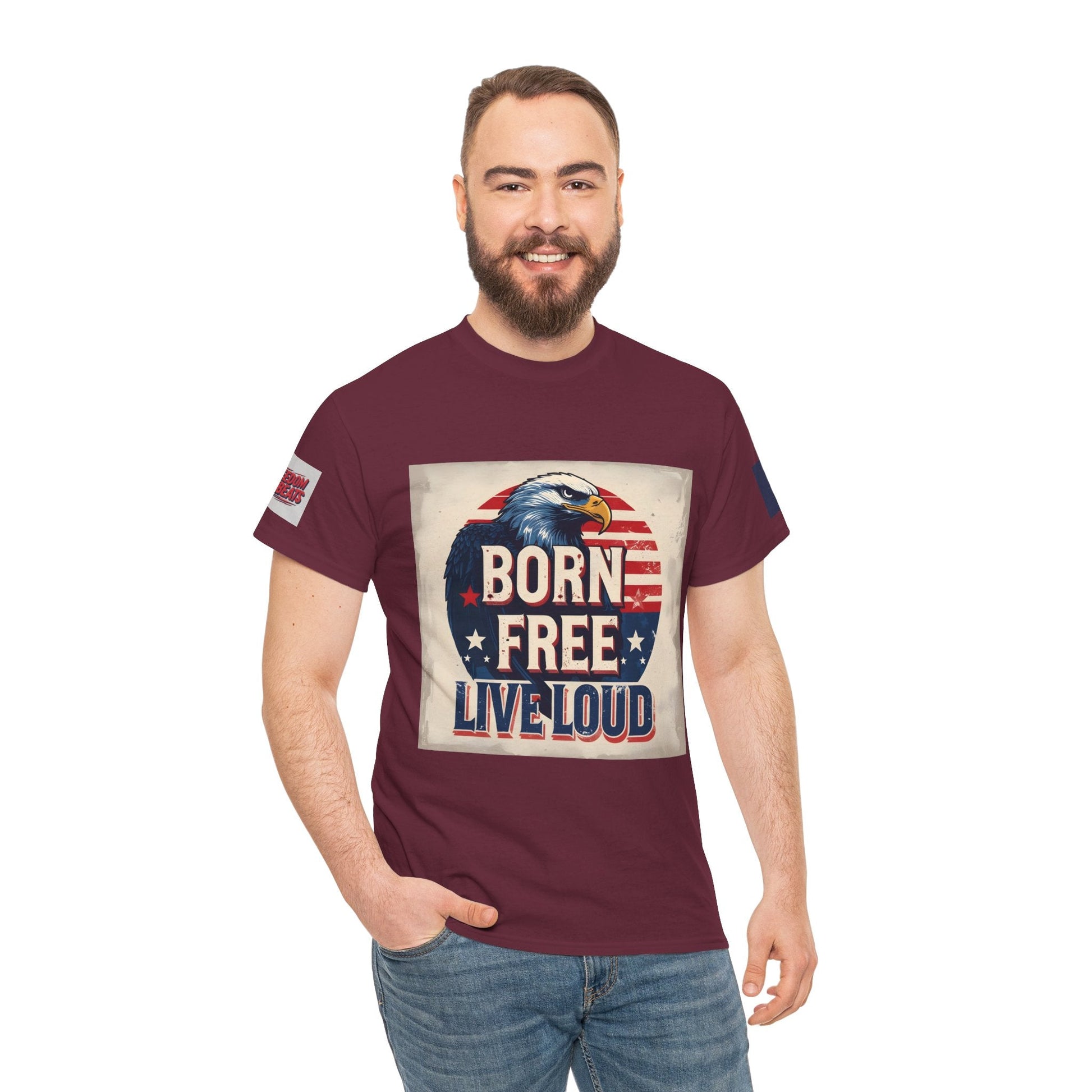 Patriotic Unisex Tee - Born Free Live Loud American Pride Shirt Printify