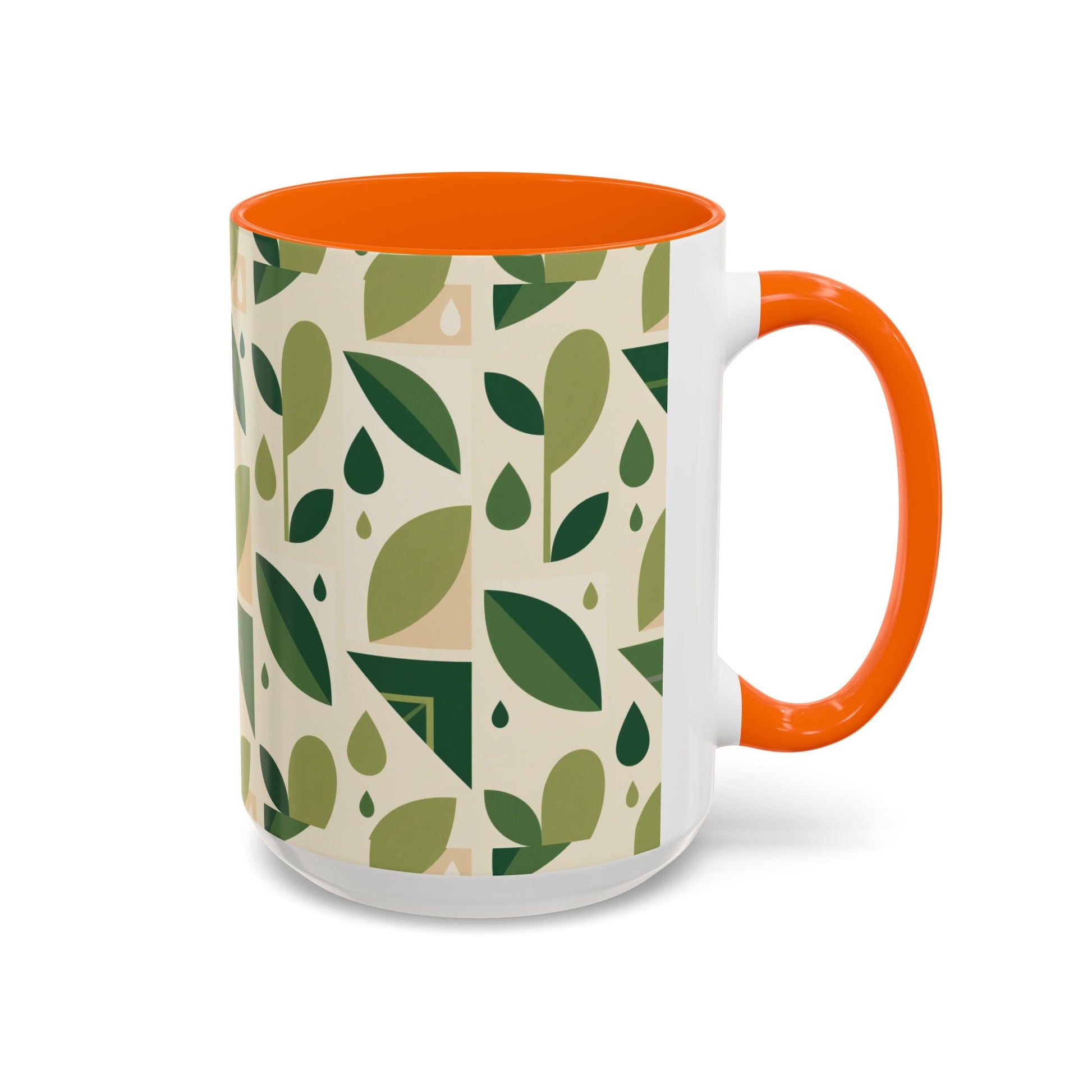 Mug - Abstract Green Leaf and Water Drop Pattern, Minimal Geometric Design Printify
