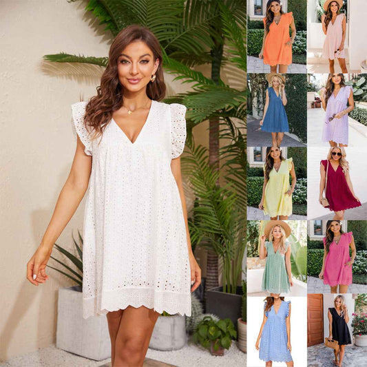 ☀️ Women’s Lace Sleeveless Summer Dress with Pocket – V-Neck Beach Dress.