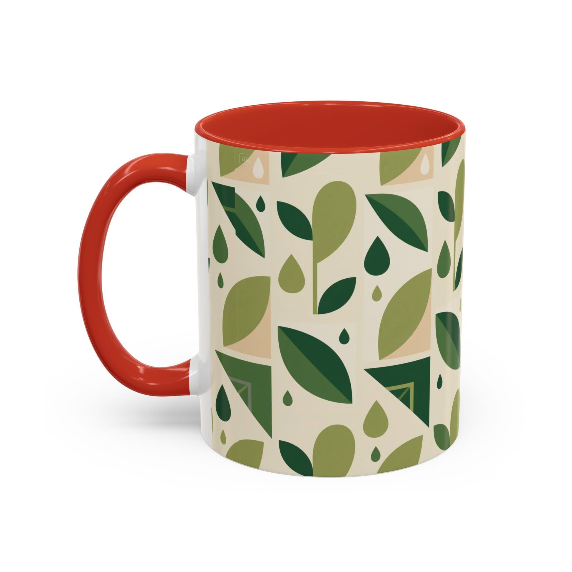 Mug - Abstract Green Leaf and Water Drop Pattern, Minimal Geometric Design Printify
