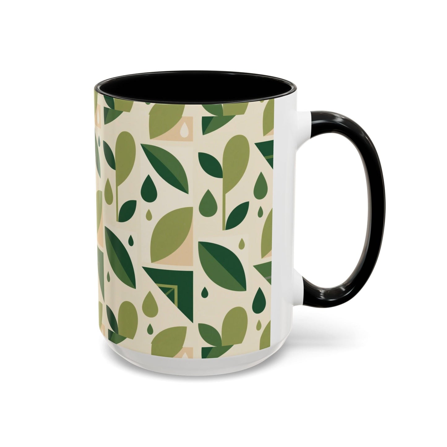Mug - Abstract Green Leaf and Water Drop Pattern, Minimal Geometric Design Printify