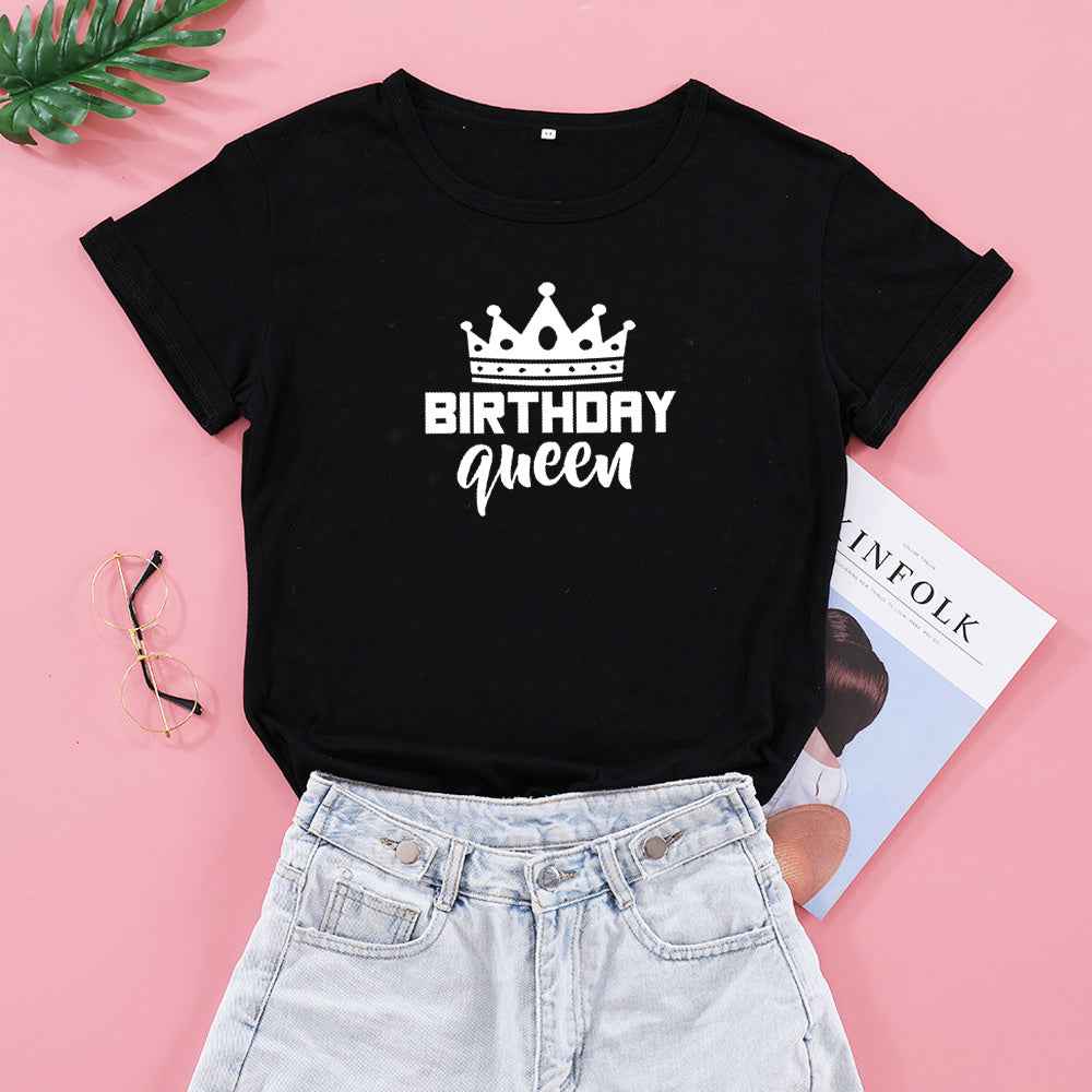 Women’s Queen Graphic Tee – Oversized Cotton T-Shirt for Casual or Birthday Party Look.