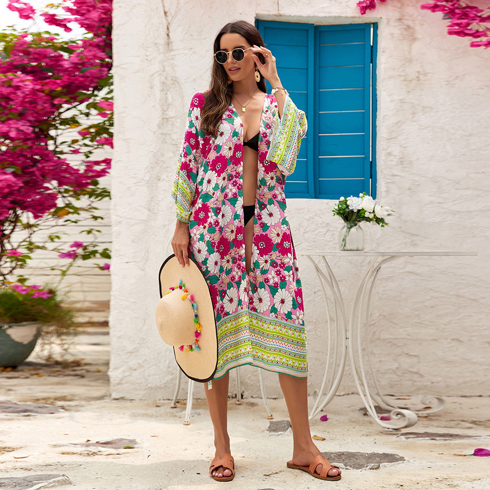 Bohemian Beach Dress – Flowy Vacation Maxi Sundress for Women.