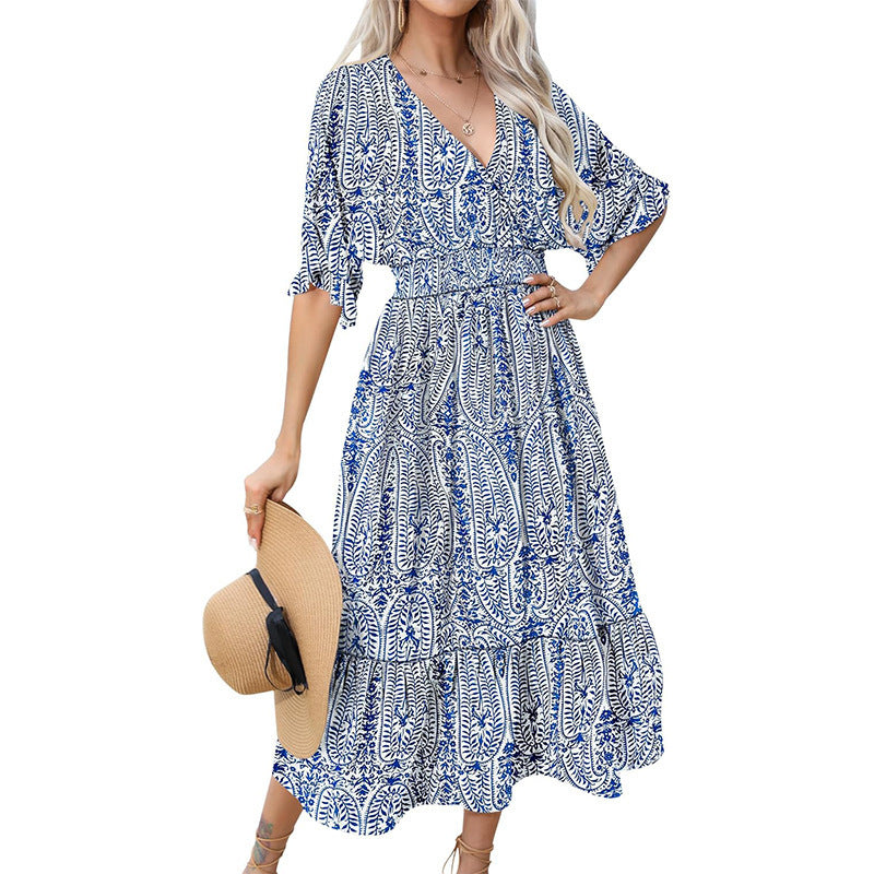 Women’s Floral Maxi Dress – Bohemian Style Summer Beach Vacation Outfit.