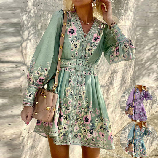 Ladies Fashion Loose Printed Boho Dress.