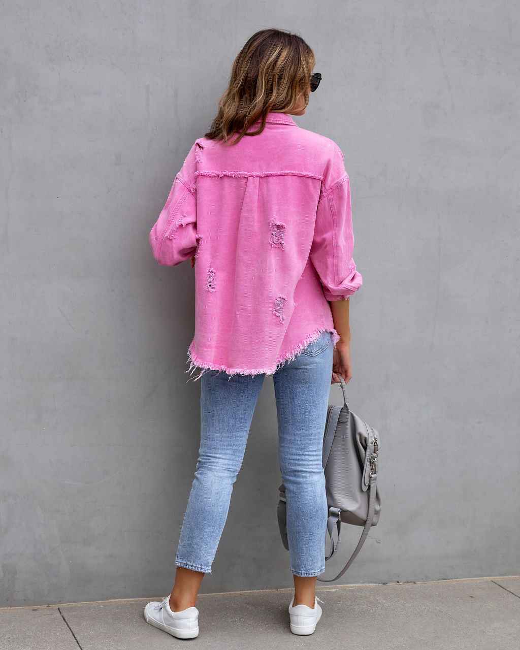 Fashion Ripped Shirt Jacket – Women’s Autumn & Spring Casual Top.