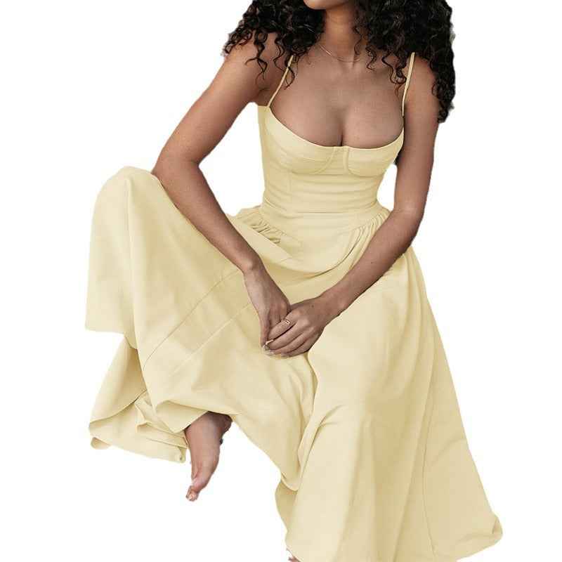 Dopamine Halter Dress – Vibrant Color Block Backless Summer Party Dress for Women.