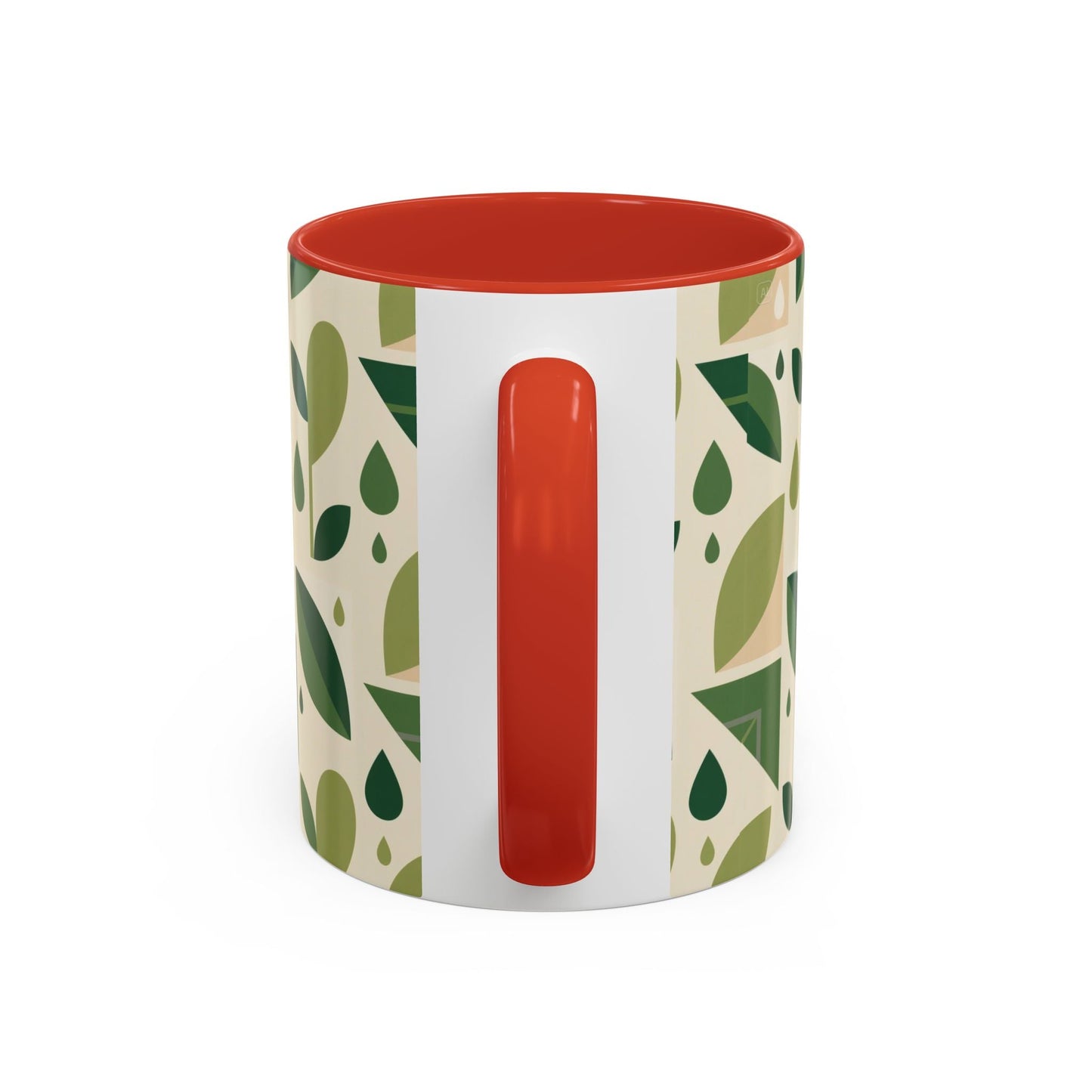 Mug - Abstract Green Leaf and Water Drop Pattern, Minimal Geometric Design Printify