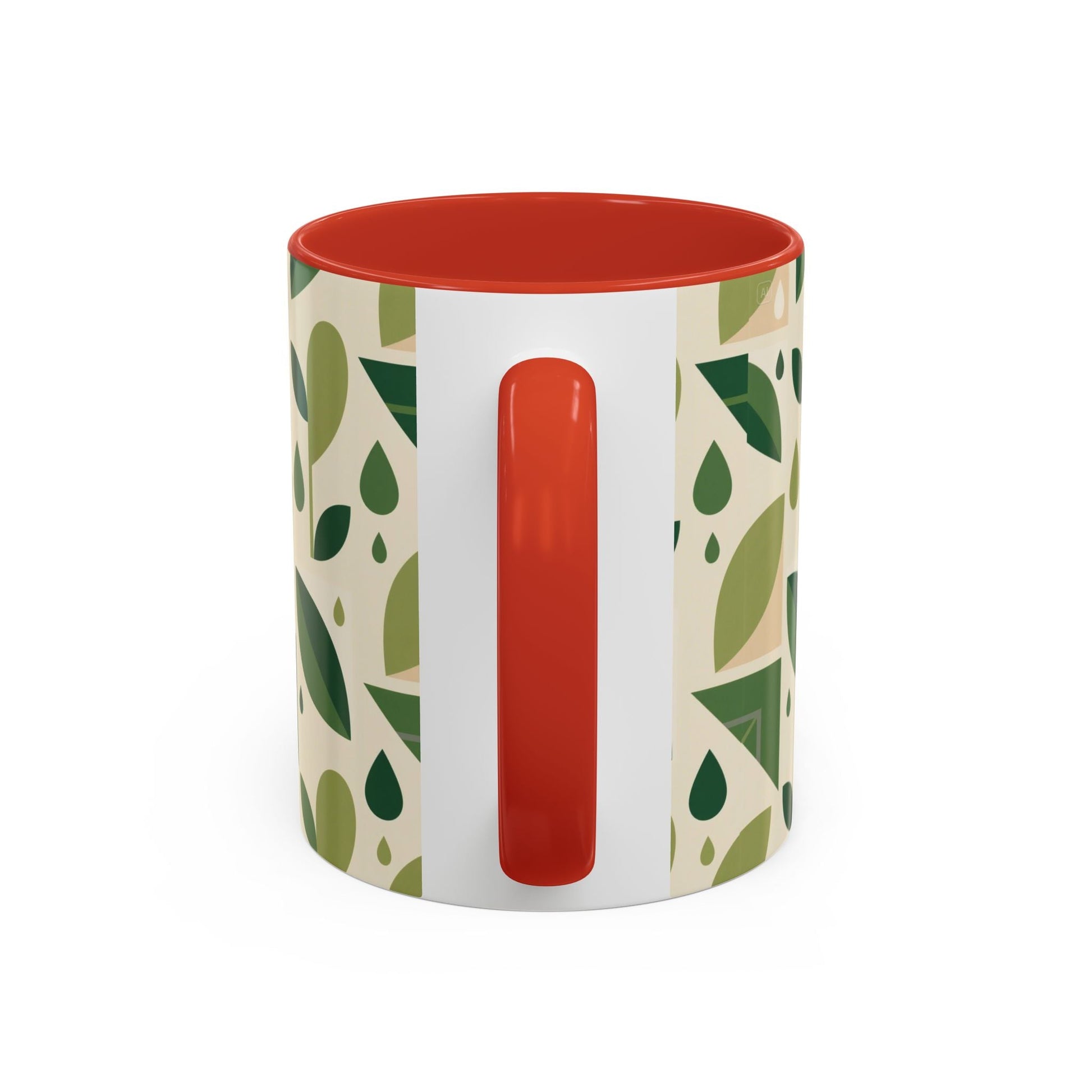 Mug - Abstract Green Leaf and Water Drop Pattern, Minimal Geometric Design Printify