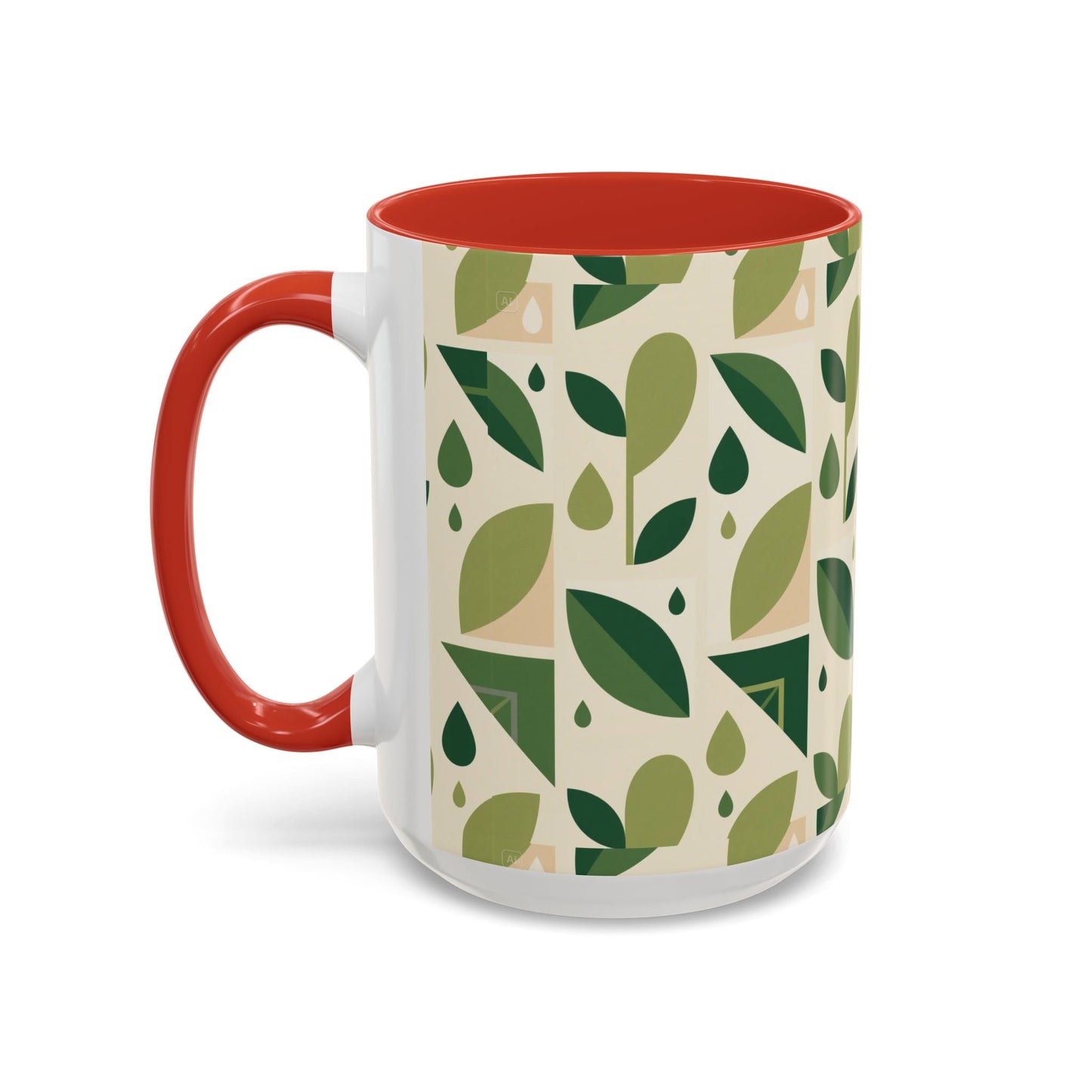 Mug - Abstract Green Leaf and Water Drop Pattern, Minimal Geometric Design Printify