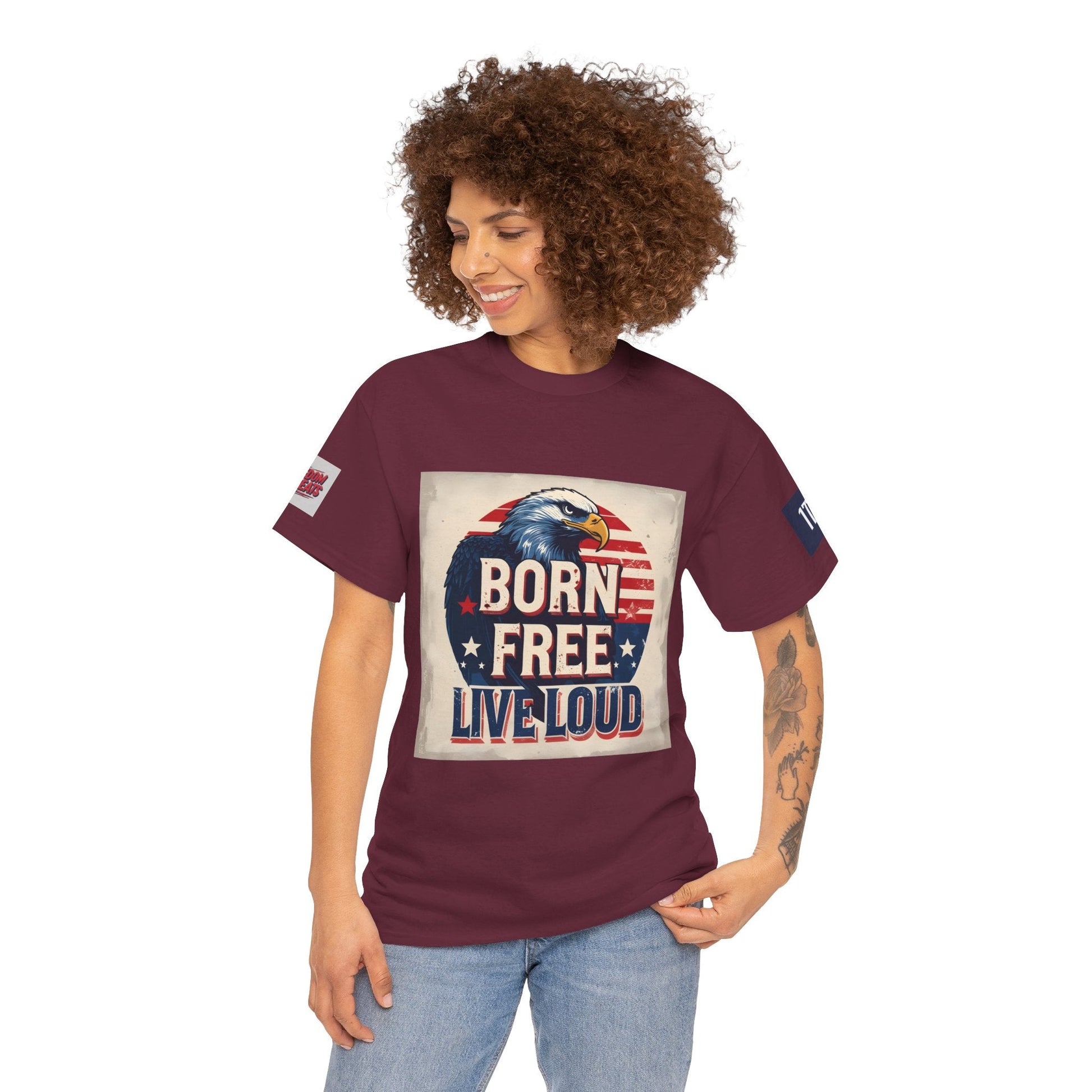 Patriotic Unisex Tee - Born Free Live Loud American Pride Shirt Printify