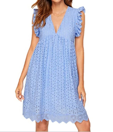 ☀️ Women’s Lace Sleeveless Summer Dress with Pocket – V-Neck Beach Dress.