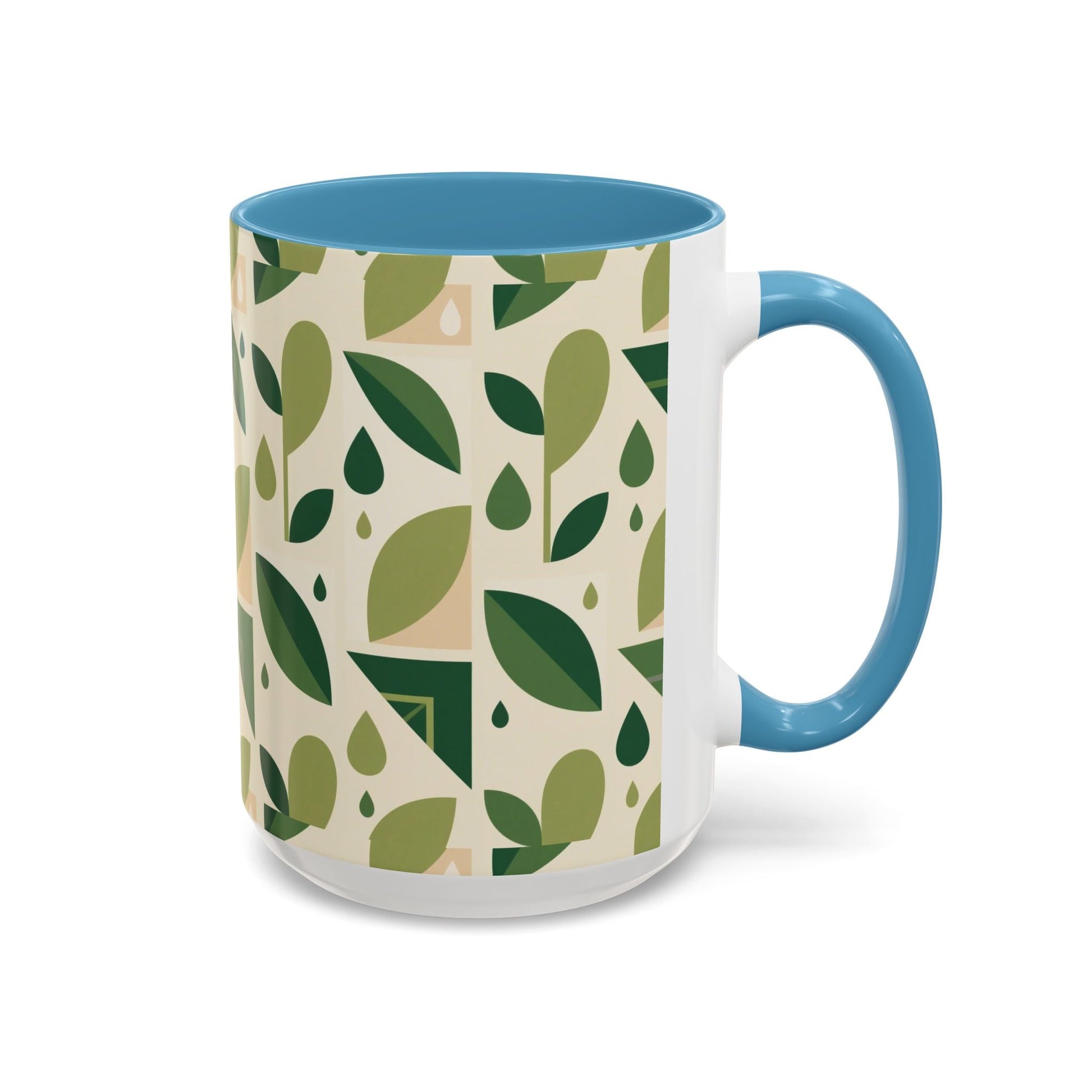 Mug - Abstract Green Leaf and Water Drop Pattern, Minimal Geometric Design Printify